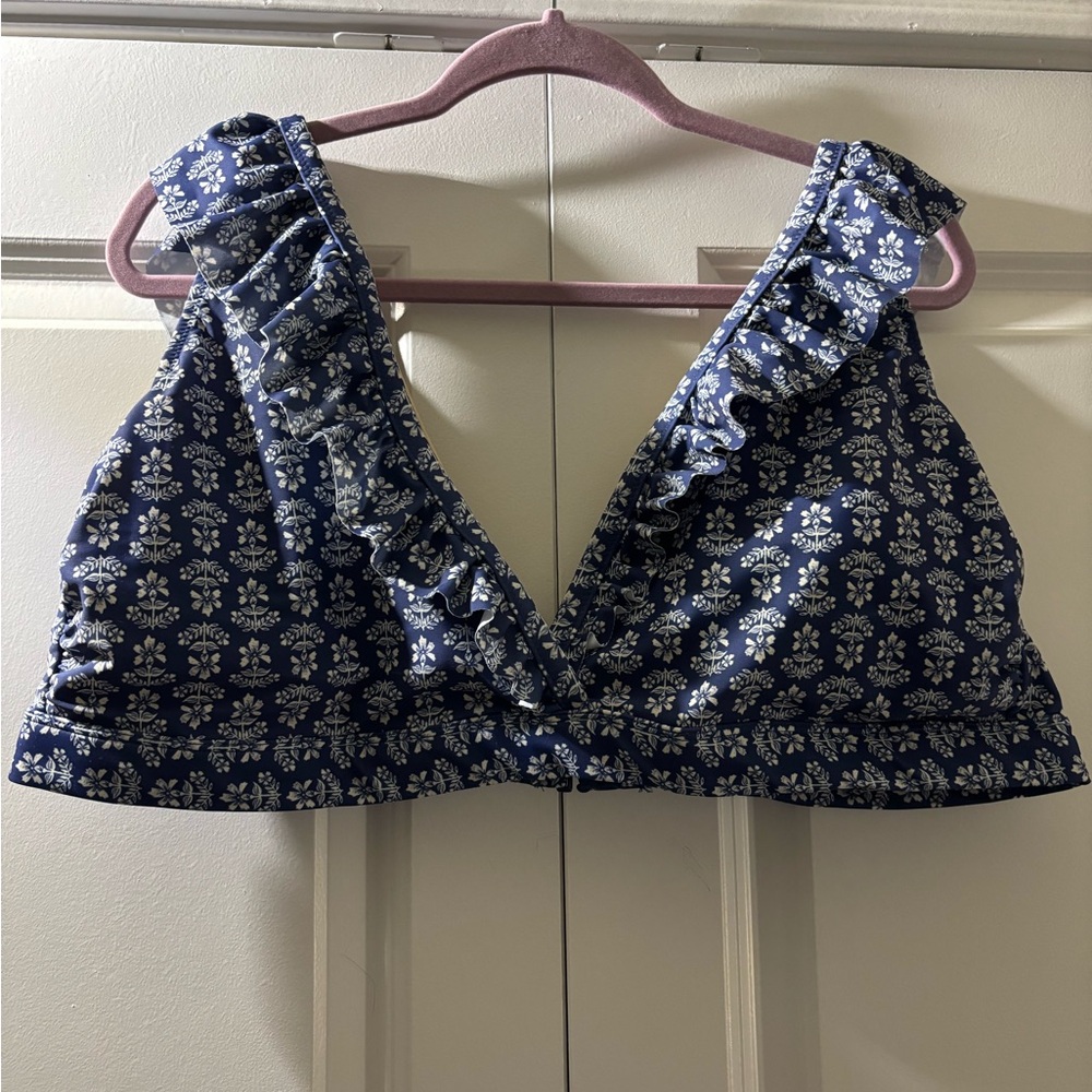 Old Navy Navy and White Patterned Swim Top
